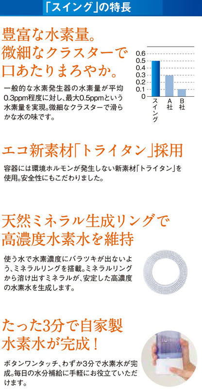 テクニカル電子 携帯用水素水生成器（充電式） 【SUING スイング】 PHM-10